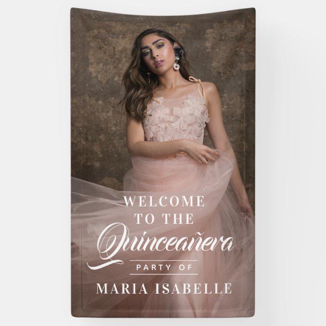 Elegant Photo Welcome Quinceanera Party Sign (Vertical)