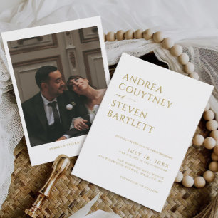 Elegant Photo White Champagne Boho Neutral Wedding Invitation