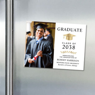 Elegant Photo White Gold Graduation Announcement