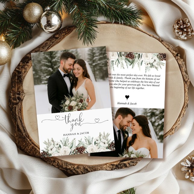 Elegant Photo Winter Pine Wedding Thank You Card (Creator Uploaded)