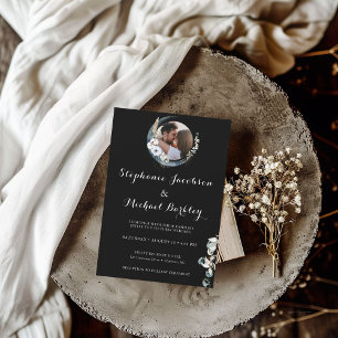 Elegant Photo Wreath Black White Wedding Invite