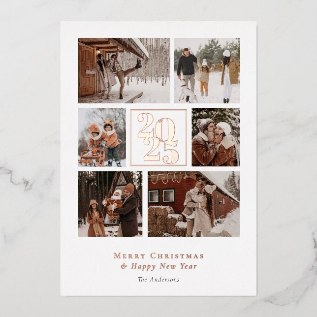 Elegant Photos Collage Merry Christmas Foil Holiday Card (Front)