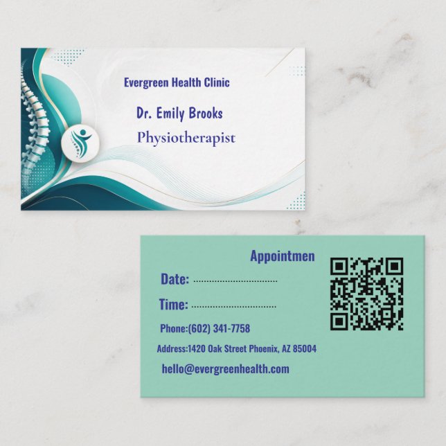 Elegant Physical Therapy Clinic Appointment Card  (Front/Back)