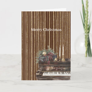 Elegant Piano Gold Brown Stripes Christmas Card