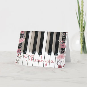 elegant piano keyboard floral thank you card