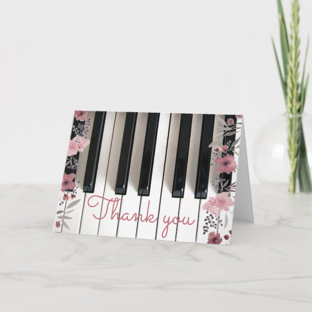 elegant piano keyboard floral thank you card (Front)