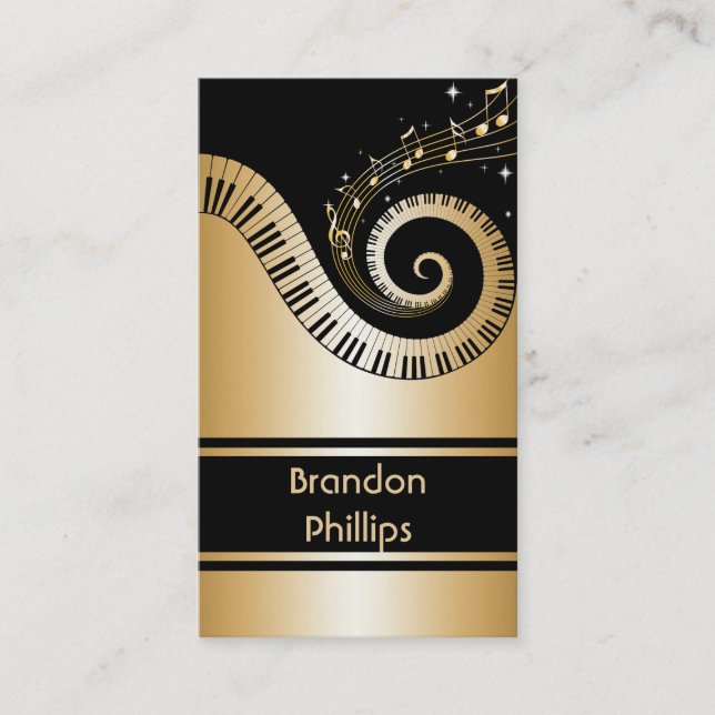 Elegant Piano Keys and Music Notes Business Card (Front)