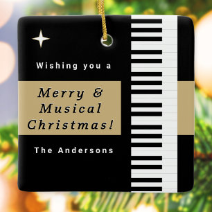 Elegant Piano Keys Modern Black White Christmas Ceramic Ornament