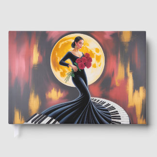Elegant Piano Music Woman Art Design Guest Book