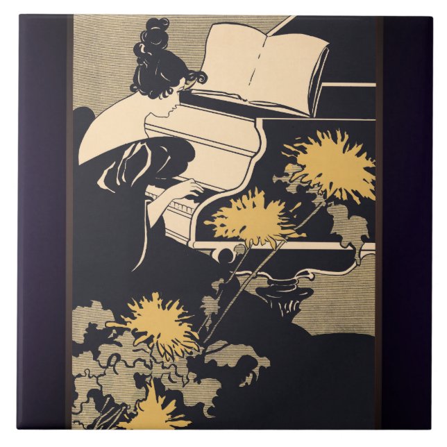 Elegant Piano Player Ceramic Tile (Front)