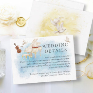 Elegant Piano & Violin Dove Fly Wedding details Enclosure Card