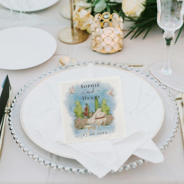 Elegant Piano| Violin flowers doves Wedding Luxury Napkin (Creator Uploaded)