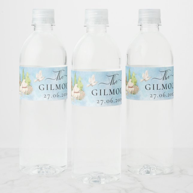 Elegant Piano| Violin flowers doves Wedding Luxury Water Bottle Label (Bottles)