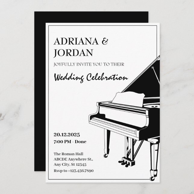 Elegant Piano wedding  Invitation (Front/Back)