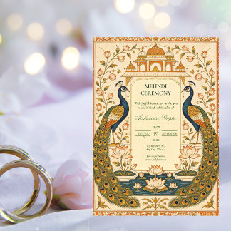 Elegant Pichwai Indian Mehndi Ceremony Invitation