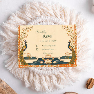 Elegant Pichwai Indian Wedding RSVP Card