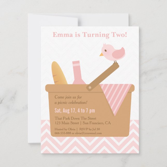 Elegant Picnic Girls Birthday Party Invitations (Front)