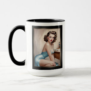 Elegant Pin-Up Girl Beauty In Satin Blue Attire Mug