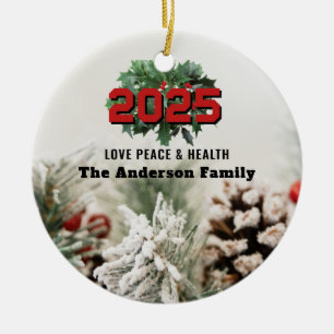 Elegant Pine 2025 New Year's Eve custom your Ceramic Ornament
