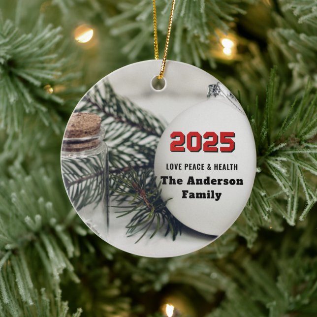 Elegant Pine 2025 New Year's Eve custom your Ceramic Ornament (Tree)