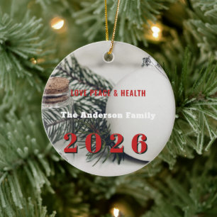 Elegant Pine 2026 New Year's Eve custom your Ceramic Ornament