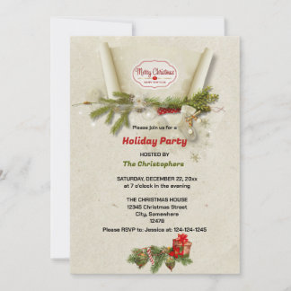 elegant Pine and gifts beige Christmas  Invitation