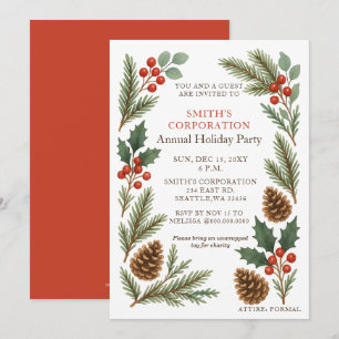 Elegant Pine Berries Corporate Holiday Party Invitation