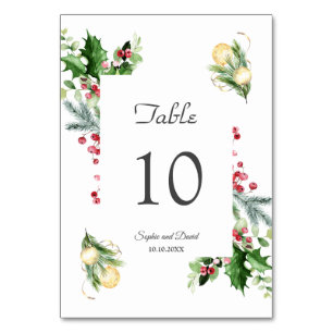 Elegant Pine Berry Christmas Balls Wedding Table Number
