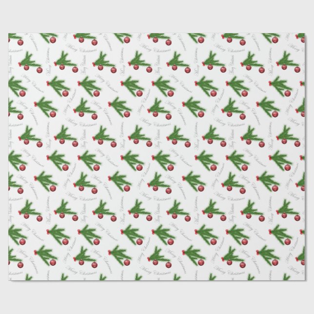 Elegant Pine Branch Christmas Pattern Wrapping Paper (Flat)