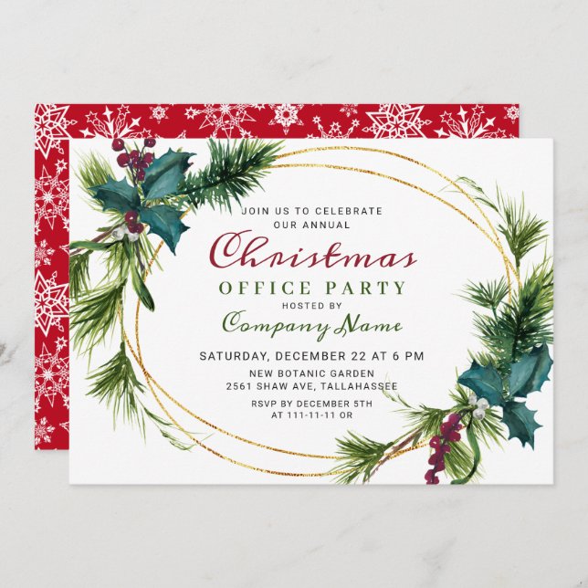 Elegant Pine Christmas Holiday OFFICE Party Invitation (Front/Back)