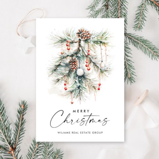 Elegant Pine Cones Branch Christmas Corporate Holiday Card (Creator Uploaded)