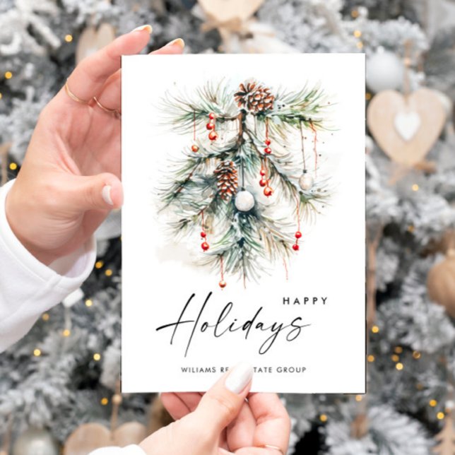 Elegant Pine Cones Branch Christmas Corporate Holiday Card (Creator Uploaded)
