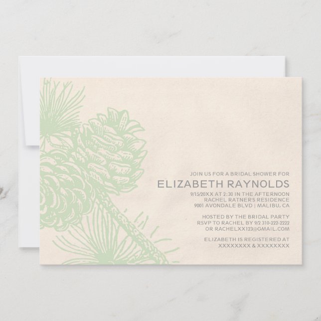 Elegant Pine Cones Bridal Shower Invitations (Front)