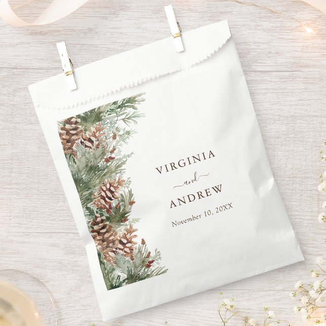 Elegant Pine Favour Bag (Elegant Watercolor Pine Forest Favor Bag by Painted Paperie)