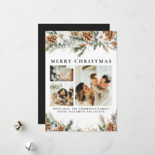 Elegant Pine Foliage   Botanical Black Christmas Holiday Card