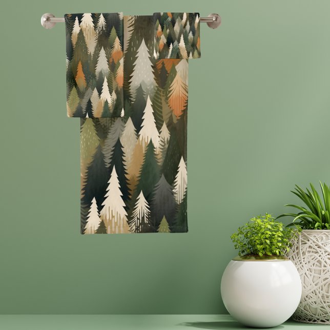 Elegant Pine Forest Tree Pattern Bath Towel Set (Creator Uploaded)