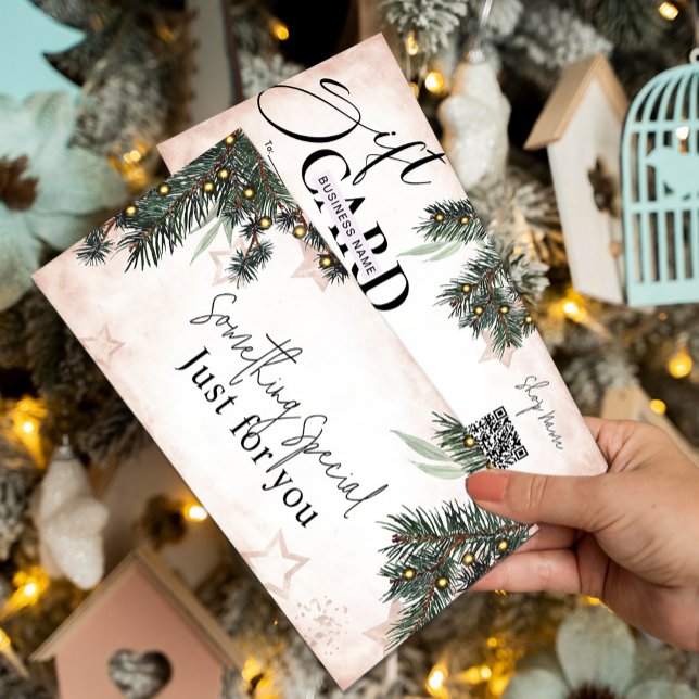 Elegant Pine Gift Certificate | Customisable  (Elegant Pine Gift Certificate | Customizable #christmasgiftcard #newyear #lights #pinetrees #chick)