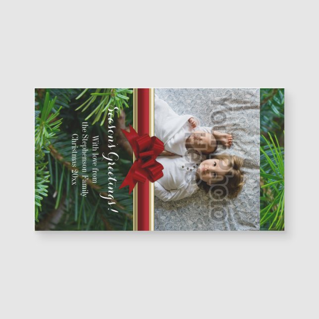 Elegant Pine Gold Red Bow Christmas (Front)