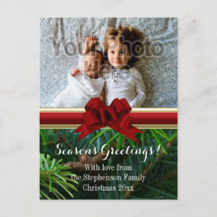 Elegant Pine Gold Red Bow Christmas Holiday Postcard