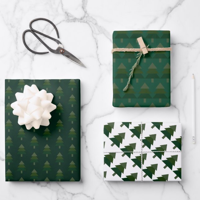 Elegant Pine Green Christmas Tree Pattern Wrapping Paper Sheet (Front)