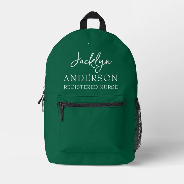 Elegant Pine Green Custom Nurse  Printed Backpack (Front)