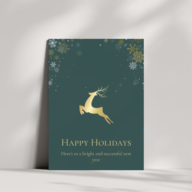 Elegant Pine Green Gold Deer Business Logo  Holiday Card (Creator Uploaded)