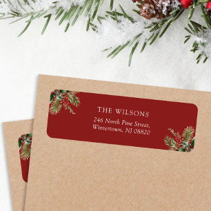 Elegant Pine Leaves Christmas Return Address Label