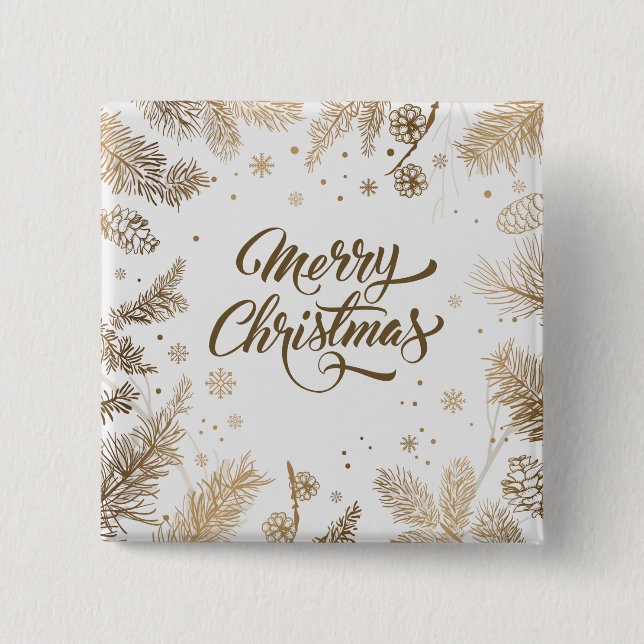Elegant Pine Leaves & Cones Holiday | Pin Button (Front)