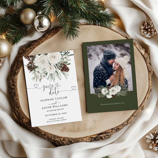 Elegant Pine Photo Winter Wedding Save The Date (Creator Uploaded)