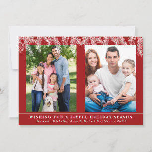 Elegant Pine Snowflakes Family Photos Christmas Holiday Card