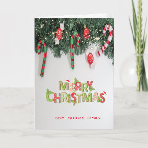 Elegant Pine Tree Branches Christmas Candy Holiday Card