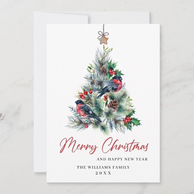 Elegant Pine Tree Christmas 3 PHOTO Greeting Holiday Card (Front)