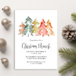 Elegant Pine Tree Christmas Brunch Invitation<br><div class="desc">Simple and elegant Christmas brunch invitation featuring a watercolor abstract of pine trees in muted sage green,  red,  gold and orange and "Christmas Brunch" in a stylish script.</div>