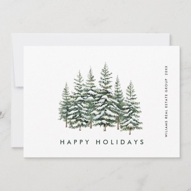 Elegant Pine Tree Christmas Company Greeting Holiday Card (Front)